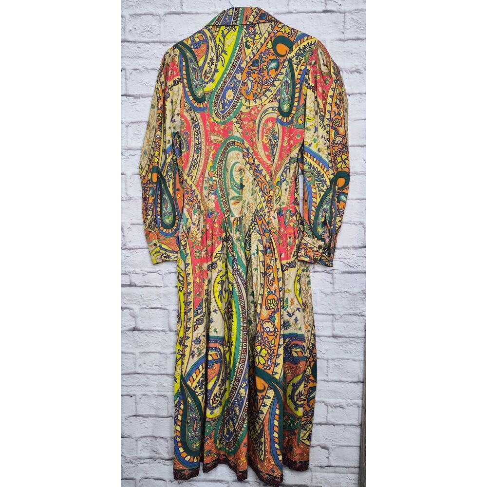 Bl^nk London Anthropologie Paisley Maxi Dress Medium Cotton Boho Puff Sleeve 70s - Picture 2 of 8
